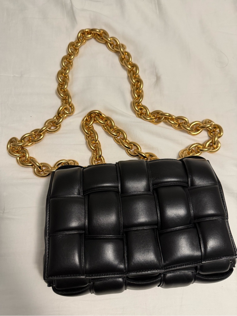 BOTTEGA VENETA Lambskin Maxi Intreccio Padded Chain Cassette Crossbody Bag Fonda